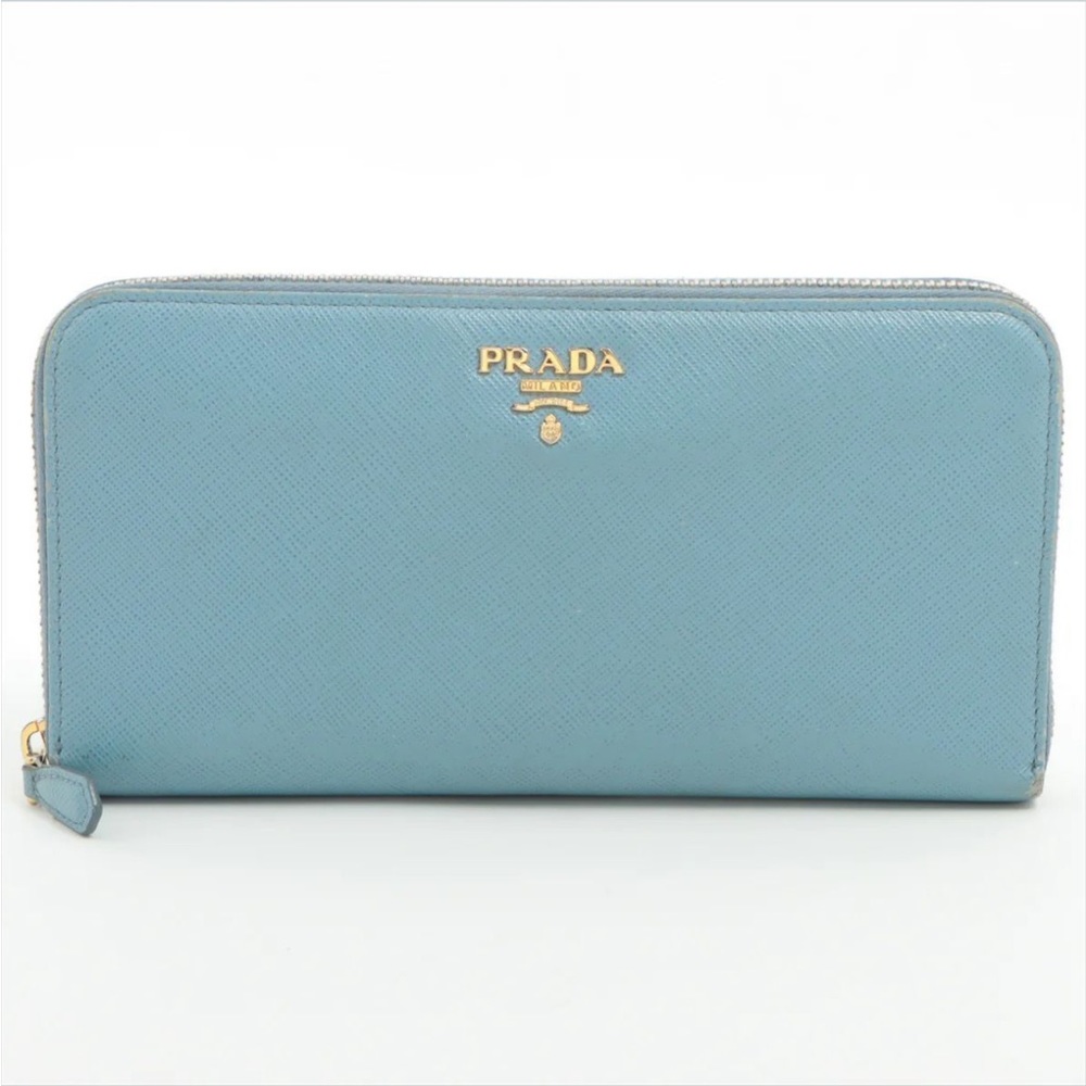 Prada Saffiano Leather Zippy Wallet in Light Blue w/ original Auth Card